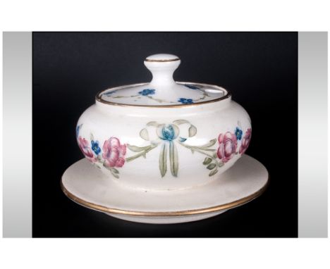 Macintyre Florian Ware Lidded Muffin Dish, Decorated with Images of Garlands, Roses, Forget-Me-Nots & Swags on White Ground. 