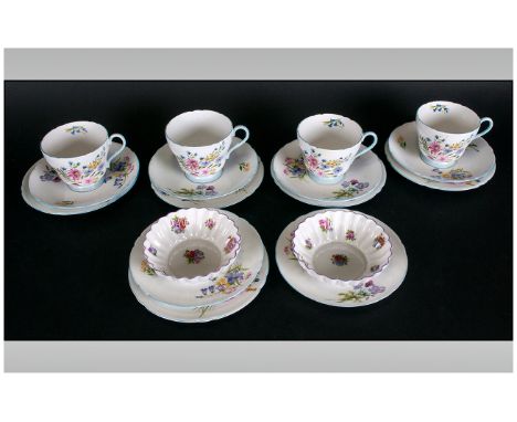 Shelley 15 Piece Part Tea Service Comprising 4 Trios, 2 saucers,  1 side plate 'Wild Flowers' Pattern Number 13668. Circa 193