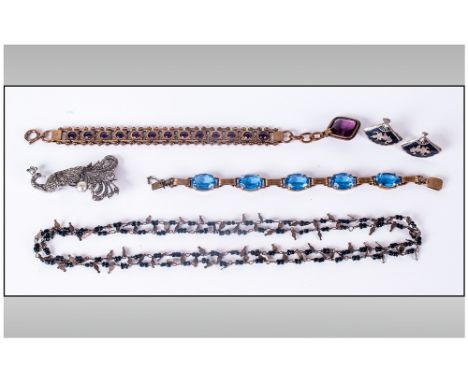 A Collection of Antique and Vintage Jewellery ( 6 ) Items In Total. Includes - A Victorian Amethyst Set, Gold Coloured Bracel