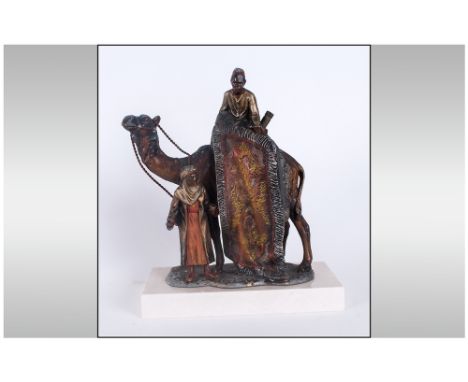 Austrian In The Manner Of Franz Bergman Cold Painted Spelter Novelty Figural Table Lighter. Modelled as Arab/Nubian Carpet Se