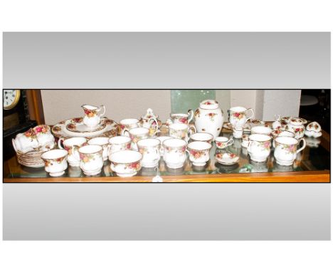 Royal Albert Old Country Roses Part Tea/Dinner Service comprising 18 cups, 6 saucers, 6 tea plates, sugar bowl, milk jugs, pl