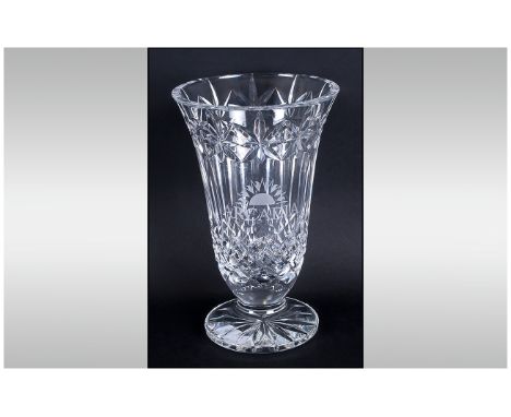 Waterford - Ltd Edition Fine Cut Crystal Balmoral Vase, Trumpet Shape, Crowned with a Ring of Light - Catching Wedge Star Cut