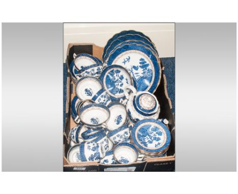 Booths Old Willow Dinner/Tea Service comprising tea cups, saucers, side plates, dinner plates, tea pot, soup bowls etc. appro
