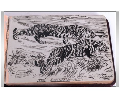 Two Vintage Sketch Book Albums From The 1915/20's with cartoon drawings, memoirs and poetry
