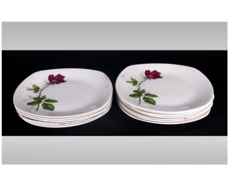 Midwinter Style craft Fashion Tableware Plates ( 13 ) In Total. ' Red Rose ' Pattern. Each Plate 9 Inches Diameter. 
