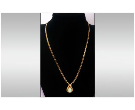 Fine 9ct Gold Integral Set Opal Pendant & Chain. Fully hallmarked. The pear shaped opal of good colour. 8.8 grams. 18'' in le