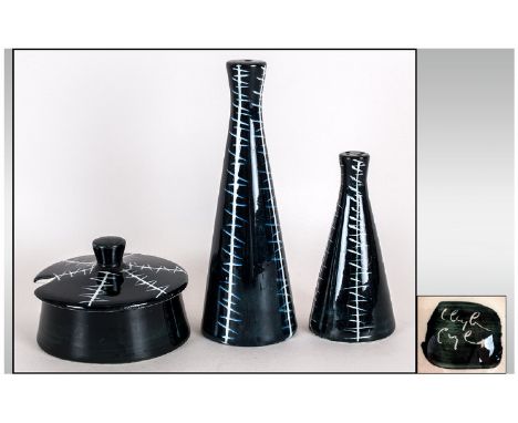Midwinter Clayburn Factory Jessie Tait Design - 4 Piece Cruet Set, with Black and White Squiggle Pattern. Unused Condition - 
