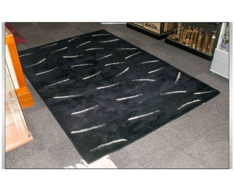 Contemporary Designed Black Wool Carpet Of Good Heavy Quality. With a black & white abstract design. 160x230cm