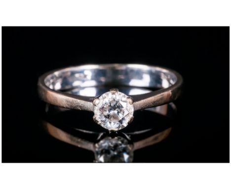 Ladies 18ct White Gold Diamond Ring Set with A Round Cut Single Stone Diamond, Estimated Diamond Weight .25ct, Fully Hallmark