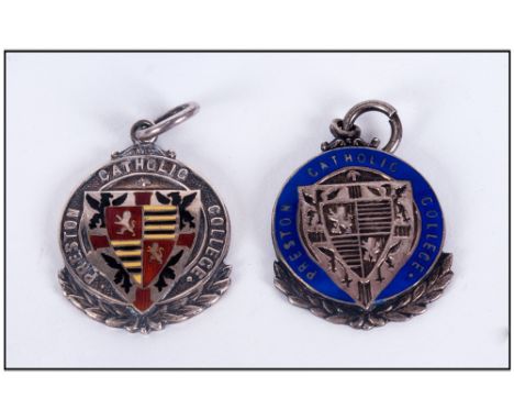 Preston Silver & Enamel Cased Catholic College Medallions, 1920's