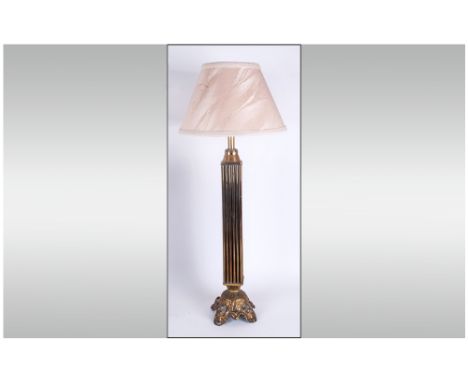 A Vintage Brass Column Table Lamp. Height 25 Inches. 