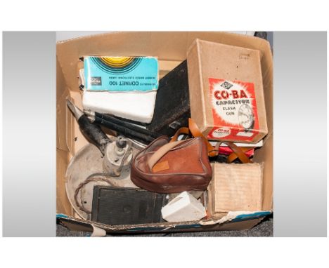 Box Lot of Camera Equipment, flashes etc