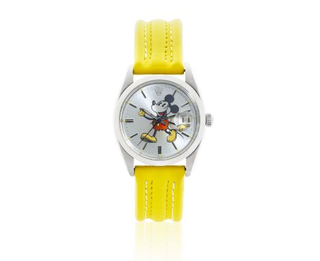Rolex. A stainless steel manual wind calendar wristwatch with later customised dial featuring Mickey MouseModel: Oysterdate P