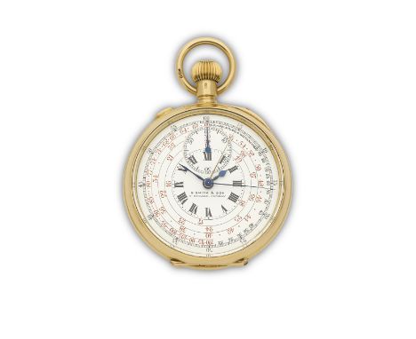 Smith &amp; Son, 9 Strand, London. An 18K gold keyless wind open face split second chronograph pocket watchDate: London Impor
