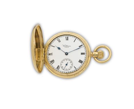 Waltham. An 18K gold keyless wind full hunter pocket watchDate: Birmingham Hallmark for 1921Movement: Swiss lever, cut and co