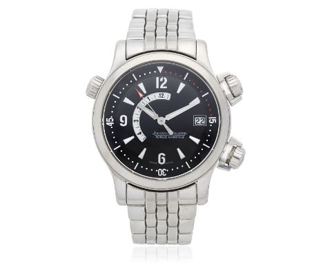 Jaeger-LeCoultre. A stainless steel automatic calendar bracelet watch with alarmModel: Master Compressor MemovoxReference: 14