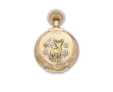 Elgin. A 14K gold keyless wind full hunter pocket watchDate: Circa 1905Movement: Swiss lever, cut and compensated bi-metallic
