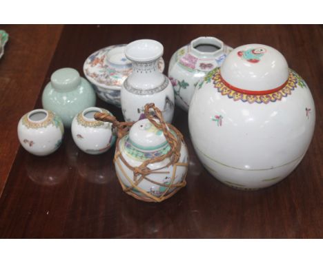 GROUP OF VARIOUS CHINESE CERAMIC ITEMS including a ginger jar and rice bowl, the ginger jar 19cm high (8)