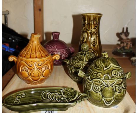 Six ceramic Sadler storage jars