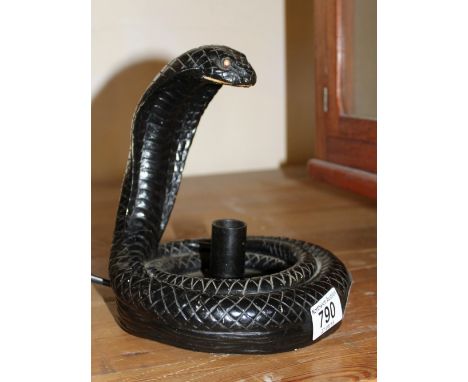 Decorative table lamp in the form of a hooded viper snake