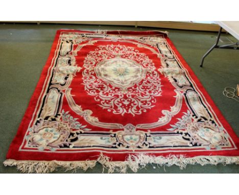 Chinese carpet in red,black and beige 180 x180cm