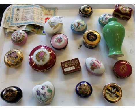 Seventeen trinket boxes mainly Limoges with some certificates