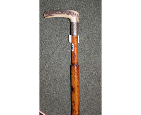 Horn and white metal mounted walking stick