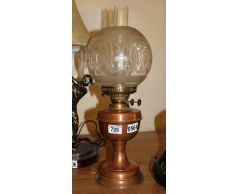 Copper paraffin lamp with shade and funnel