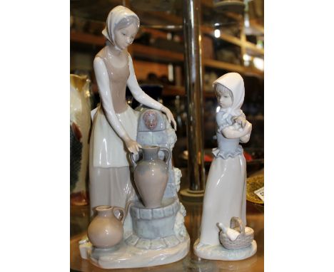 Nao figurine of girl with puppy and Nao style girl with water jugs