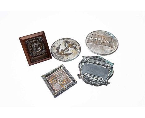 crest for HMS Gleaner, circular rope and anchor emblem, Isle of Man Steam Packet Co. flag on disc and 'Strike Your Match On T