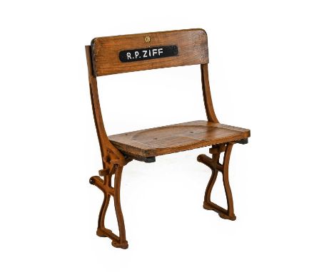 R P Ziff no.70, consisting of two cast iron sides, wooden seat and back bearing name labelFrom the vendor: While relocating m