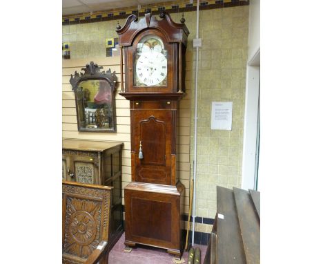 A good 19th Century inlaid mahogany wide cased longcase clock having a finial topped broken pediment arched top hood with doo