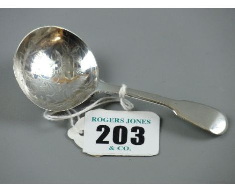A William IV silver caddy spoon having a chased decorated bowl, maker's mark 'J W, London, 1835'