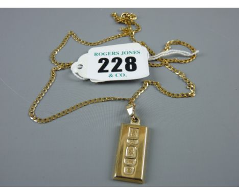 A nine carat gold nugget pendant and flat curb link chain, total 10 grms