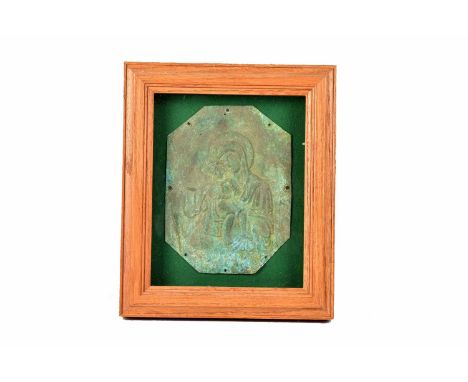 A late 17th Century/early 18th Century bronze plaque of the Virgin and Child, having relief design, the plaque is 16cm x 21cm