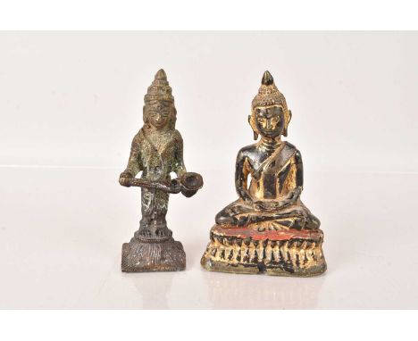 A Narada Indian Cast Bronze figure, together with a Thai bronze figure of a Buddha, both roughly 10cm H (2)