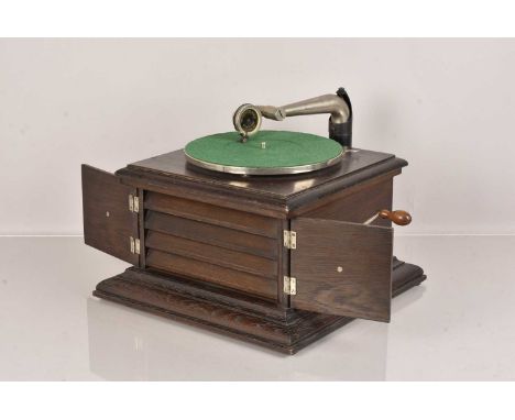 Hornless Gramophone, a HMV model, machine number 2648, having a HMV Exhibition Soundboxbase is 39cm x 39cm