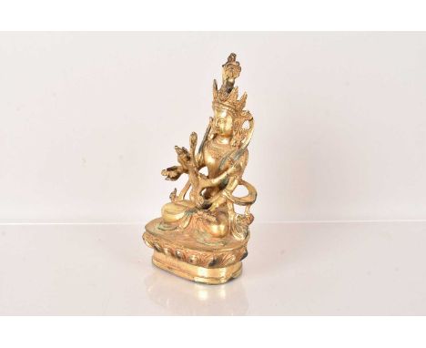 A Sino-Tibetan Bronze Vajradhara Yab-Yum Figure, the figure of Vajradhara and his Detachable Consort seated on a lotus base, 