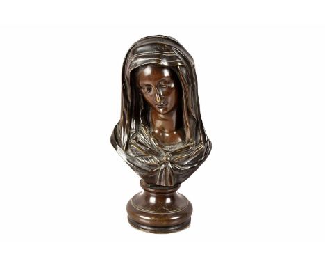 Victor Evrard (1807-1877), bronze bust of The Madonna, having signature and dated '1857' to the reverse, 23cm H