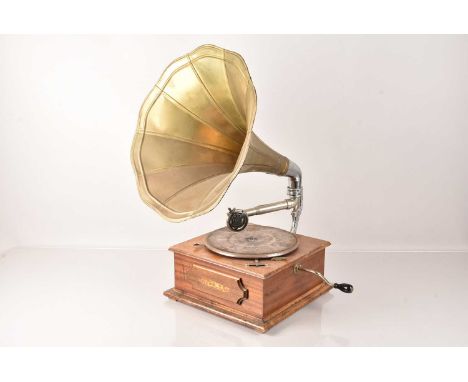 Gramophone, having 'Crown' to the front, with 'Academy' soundboxbase is 33cm x 33cm