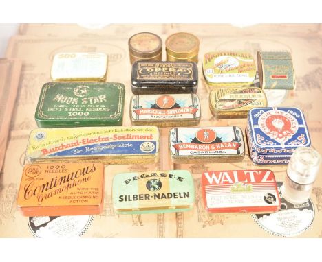 Gramophone Needle Tins, 16 various, to include Continuous, Klingsor, Tank, Ariel, Moon Star etc (16)