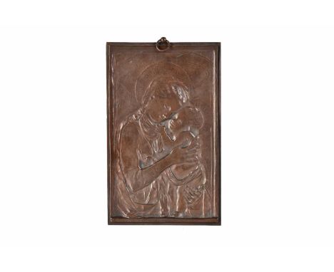 Ferdinand Barbedienne (1810-1892), 19th Century, bronze plaque, depicting relief of Madonna and Child, signed 'F.Barbedienne,