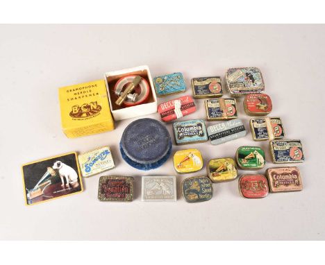 Needle Tins and Accessories, to include BCN Needle Sharpener, Songster, Decca, Snuff, HMV, Columbia, and more (parcel)