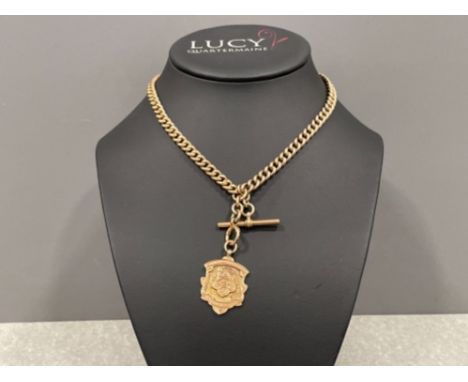 9ct rose gold Albert chain and shield 30g