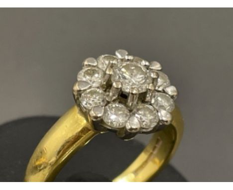 18ct gold and platinum diamond cluster ring. 7.3G size K