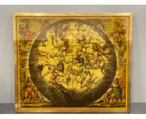 Foreign print of star constellations in heavy brass effect frame
