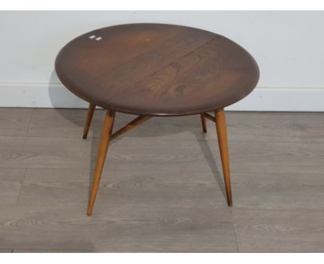 Small ercol Occasional table with single drop leaf, 60cm diameter