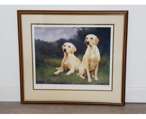 Framed and signed After John Lewis Fitzgerald photolithographic print Golden Labradors, Published by Chelsea Green editions, 