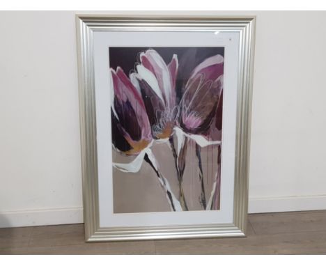 Large framed contemporary print titled Aubergine Splendour dated 2019, 122x90cm