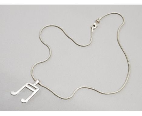 Silver double quaver musical note pendant and 925 silver chain, 12g